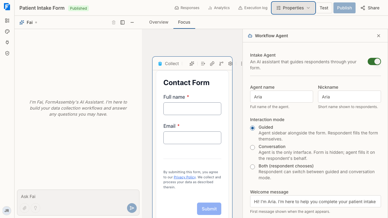 The Workflow Agent panel in the workflow builder