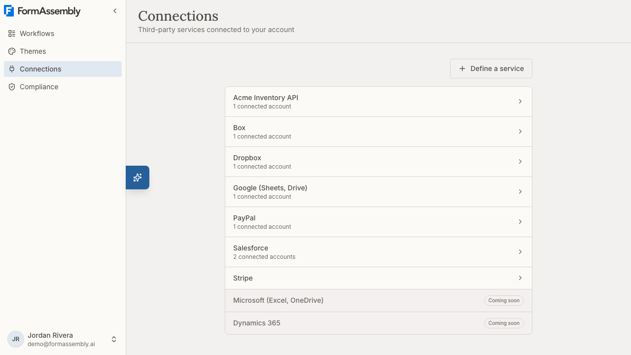 The Connections page showing the Stripe connection
